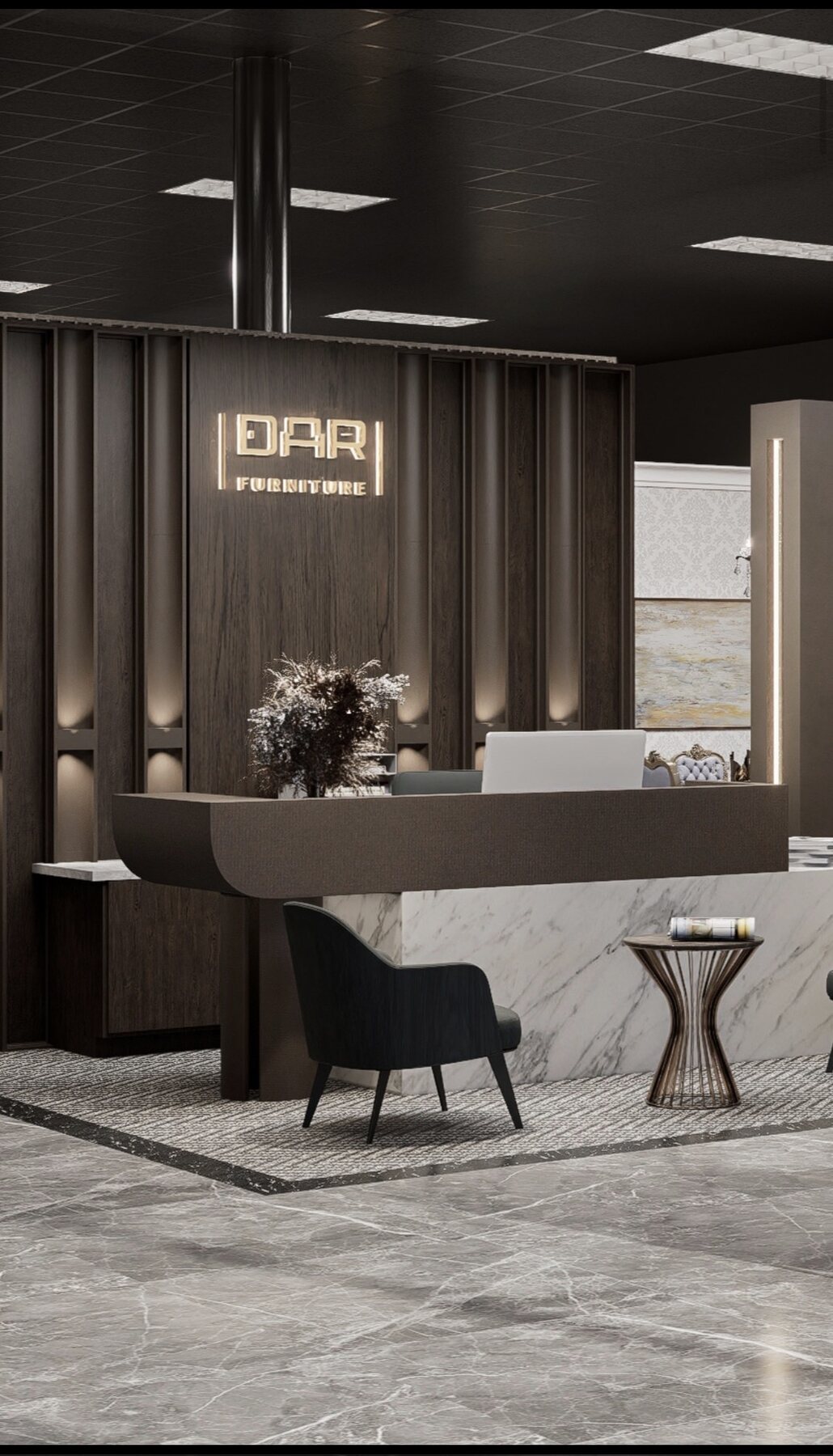 DAR Furniture custom commercial reception desk and feature wall